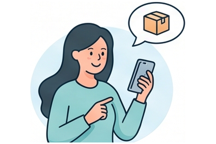 スマホで注文内容を見直す人のイラスト